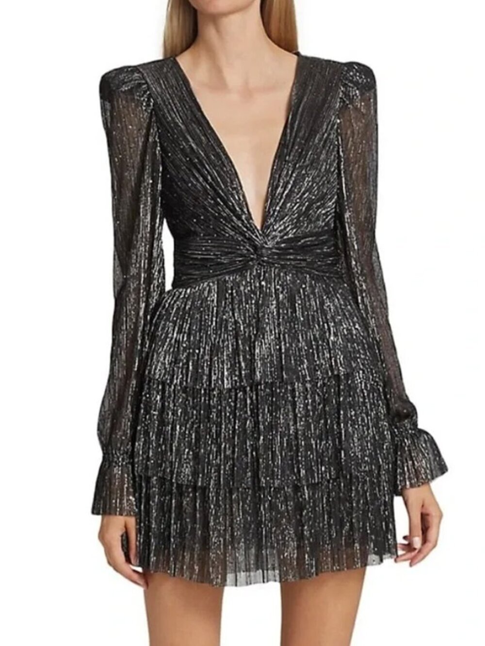 Sabina Musayev Felicie Mini Dress in Metallic Black Silver Size L